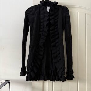 Chic Black Ruffled Women's Cardigan
